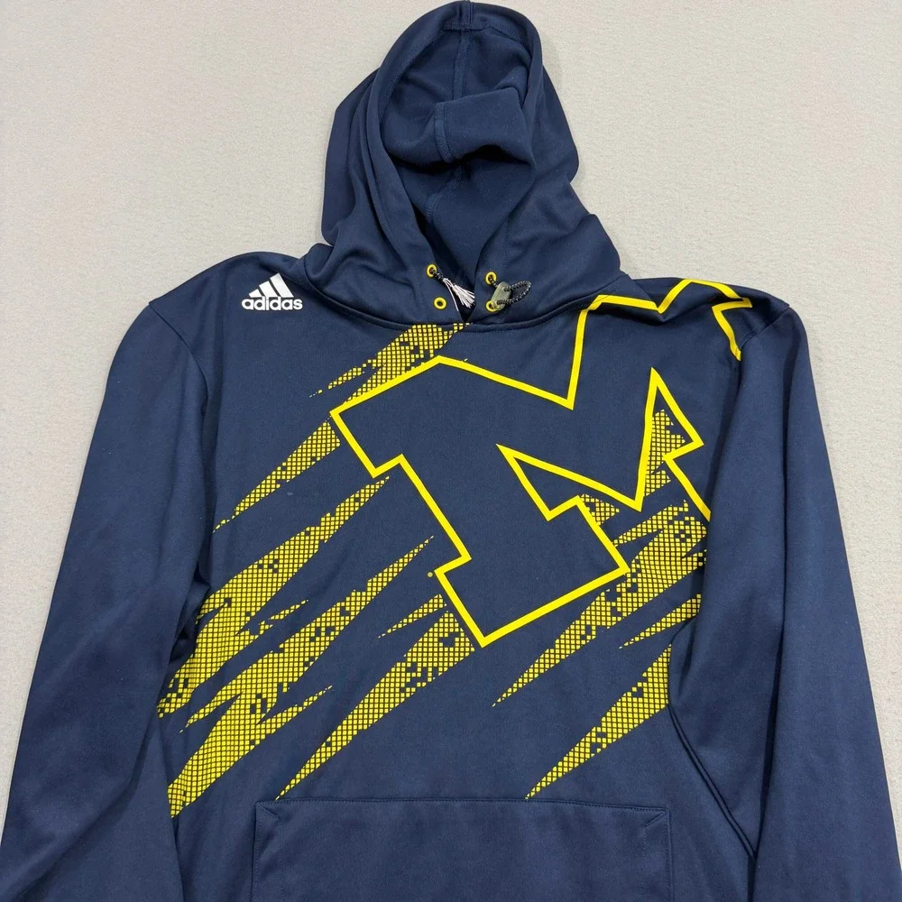 Adidas Hoodie Mens Large Blue Michigan Wolverines NCAA Fleece Pullover UofM
